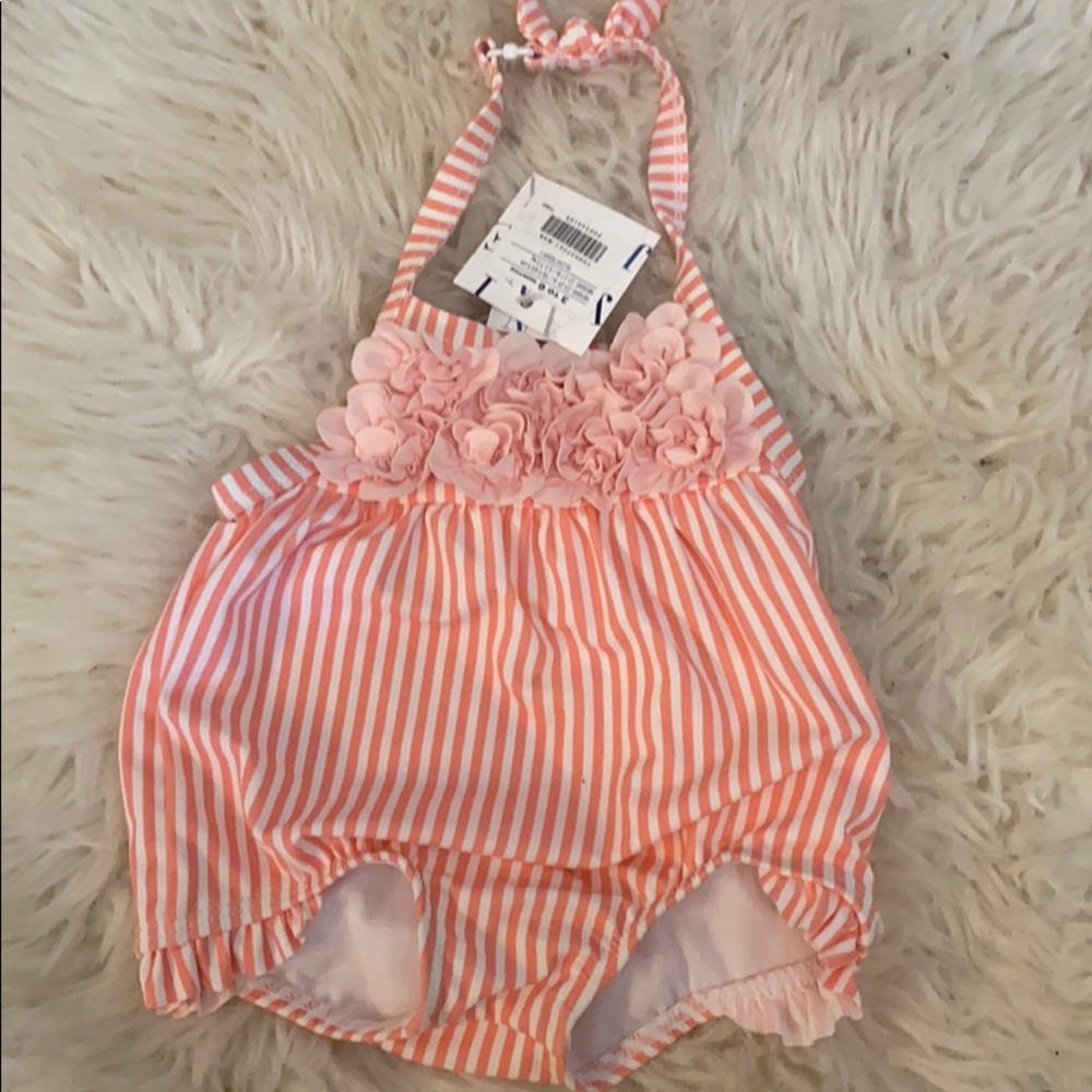 Janie & Jack adorable pink and white halter swim